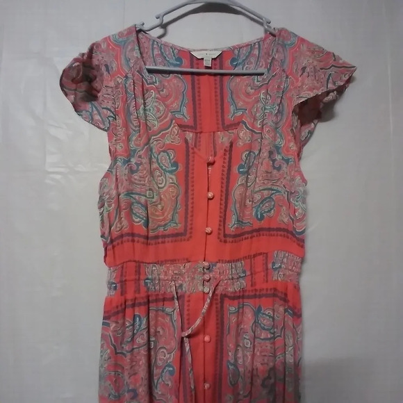Lucky Brand Midi Dress Coral Blue Border Print Felice Boho Medium - Picture 4 of 16
